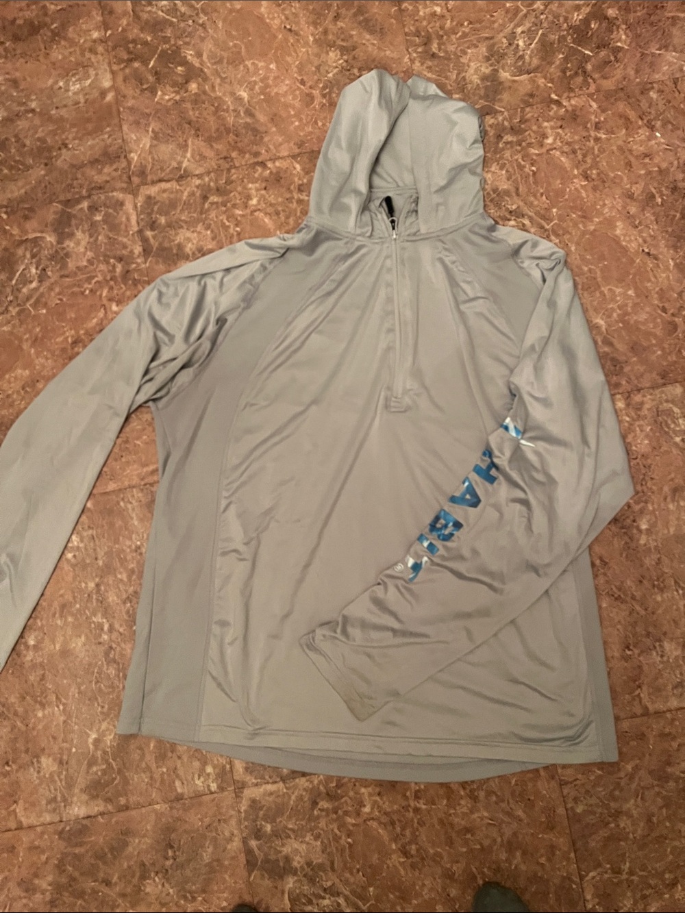 Men's Light Gray Hooded Performance Pullover with Sleeve Graphic